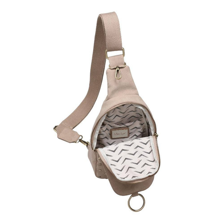 REGINA STUDDED VEGAN LEATHER SLING BACKPACK