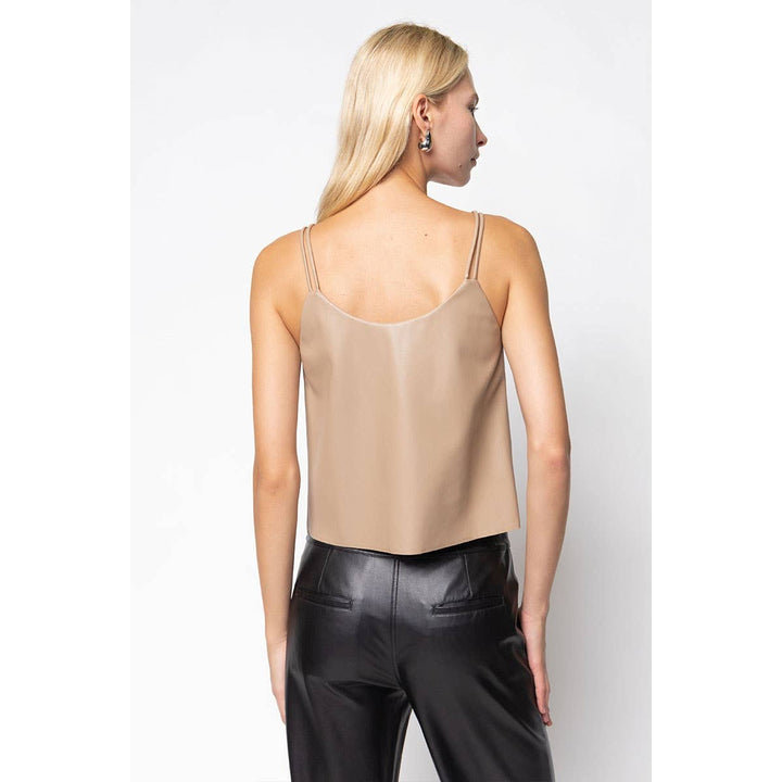VEGAN LEATHER RAW EDGE CAMI - TAN