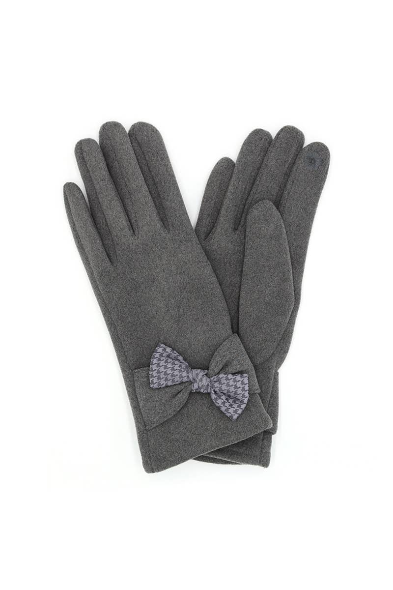 RIBBON BOW WOVEN SMART GLOVES - GREY