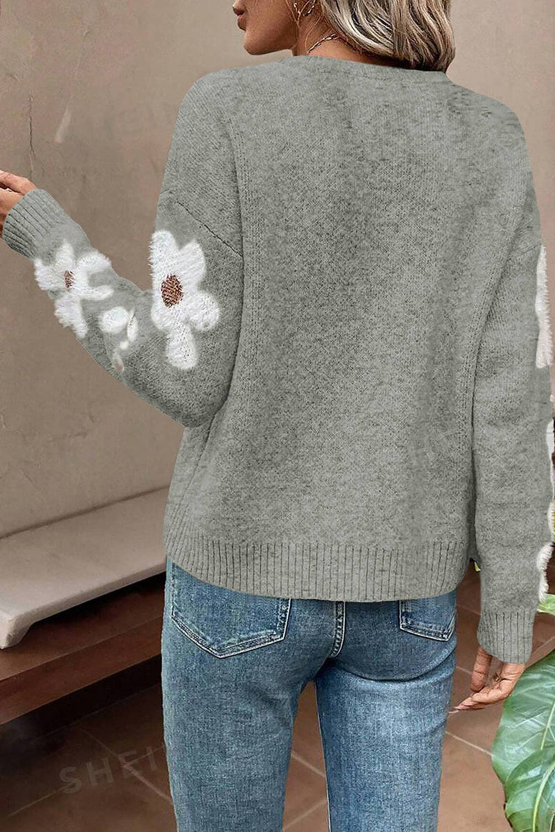 FRESH AS A DAISY DROP SHOULDER SWEATER - GREY