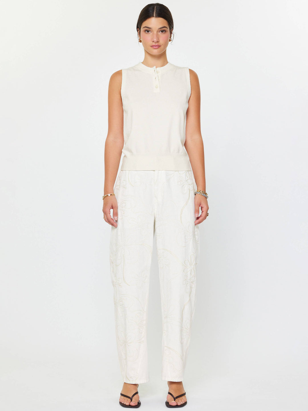 SLEEVELESS HENLEY KNIT VEST - WHITE