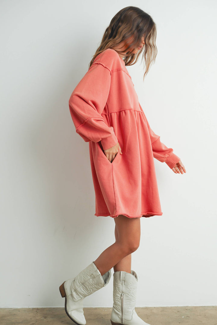 FULL SLEEVE MINI SWEATSHIRT DRESS - AUTUMN ORANGE