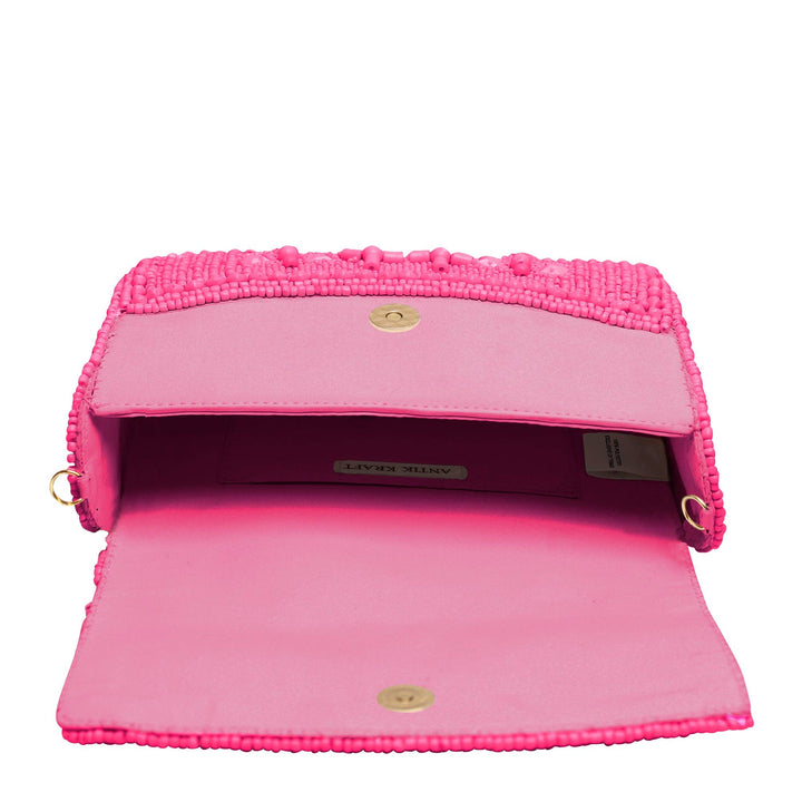 SARI BEADED CROSSBODY HANDCRAFTED CLUTCH - BARBIE PINK