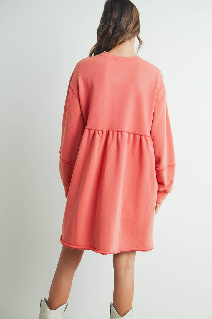 FULL SLEEVE MINI SWEATSHIRT DRESS - AUTUMN ORANGE