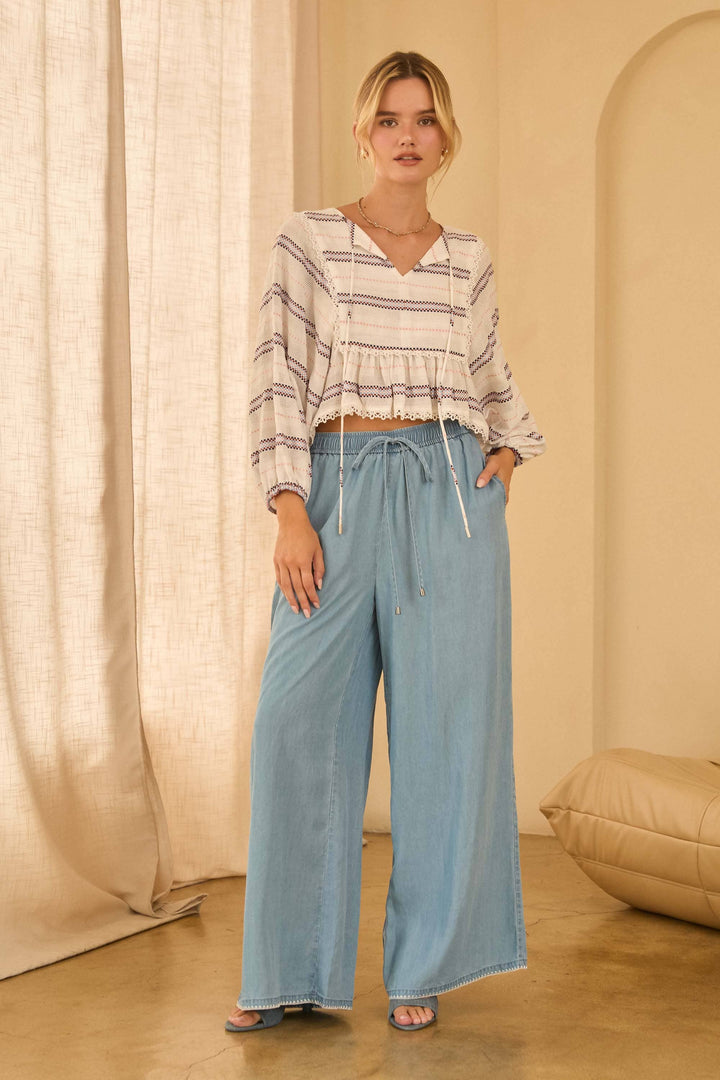 WASHED TENCEL EMBROIDERED PANTS
