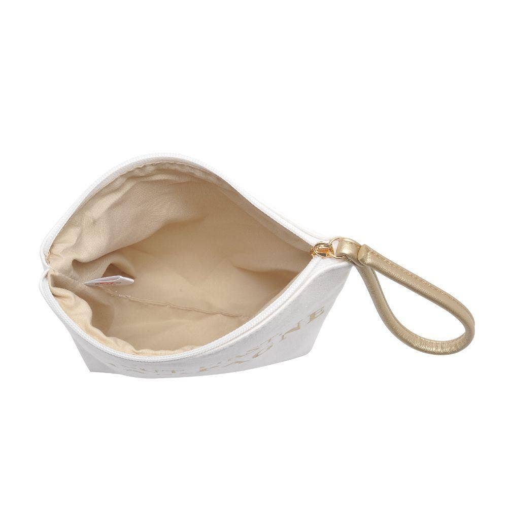 Printed Canvas Wristlet Cosmetic Make Up Bag Pouch: But First