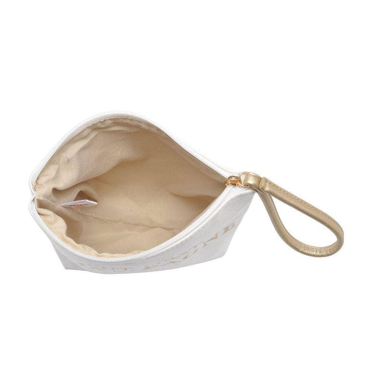Printed Canvas Wristlet Cosmetic Make Up Bag Pouch: But First