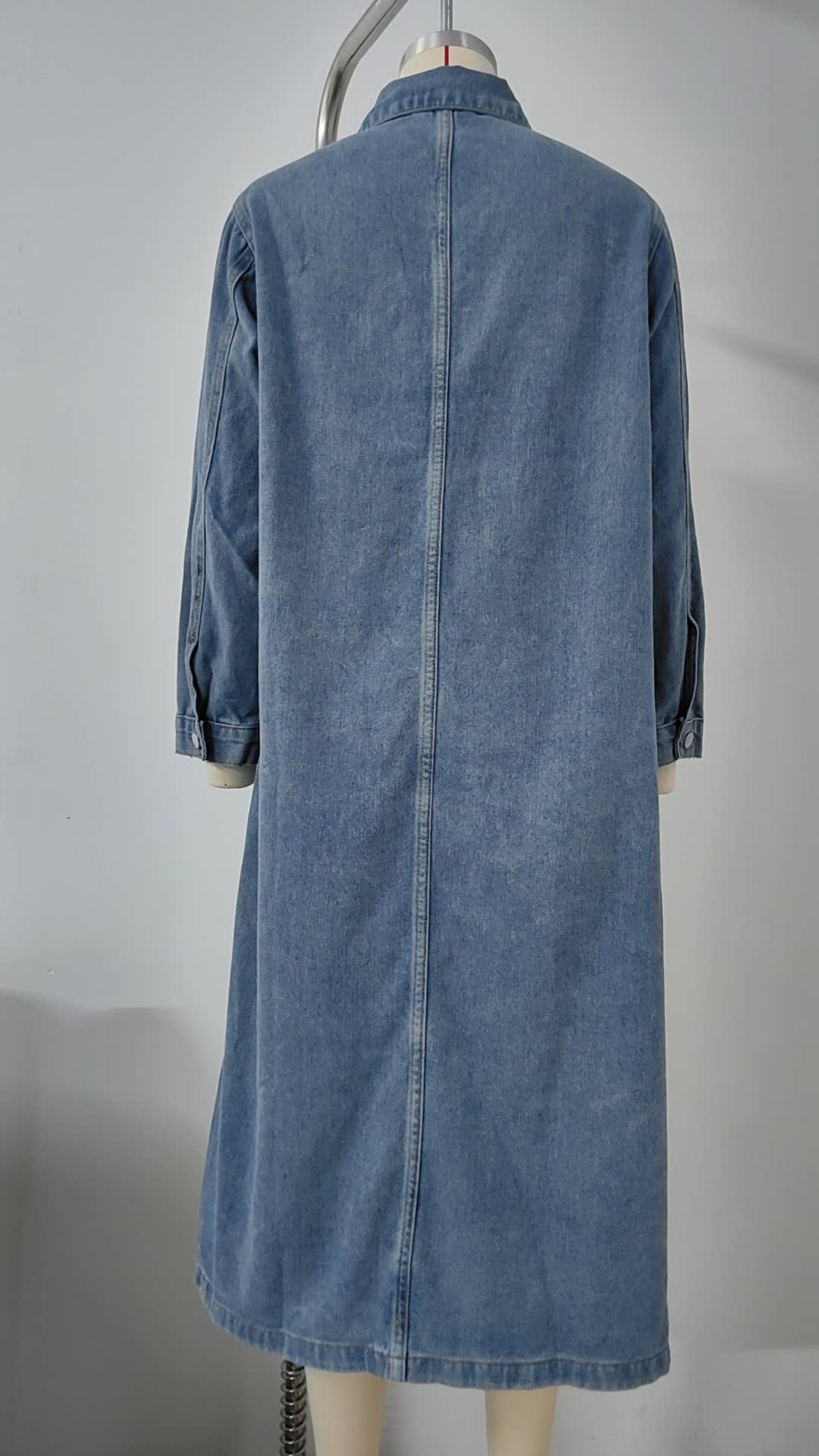 WASHED DENIM CASUAL LONG COAT TOP: BLUE / (S) 1