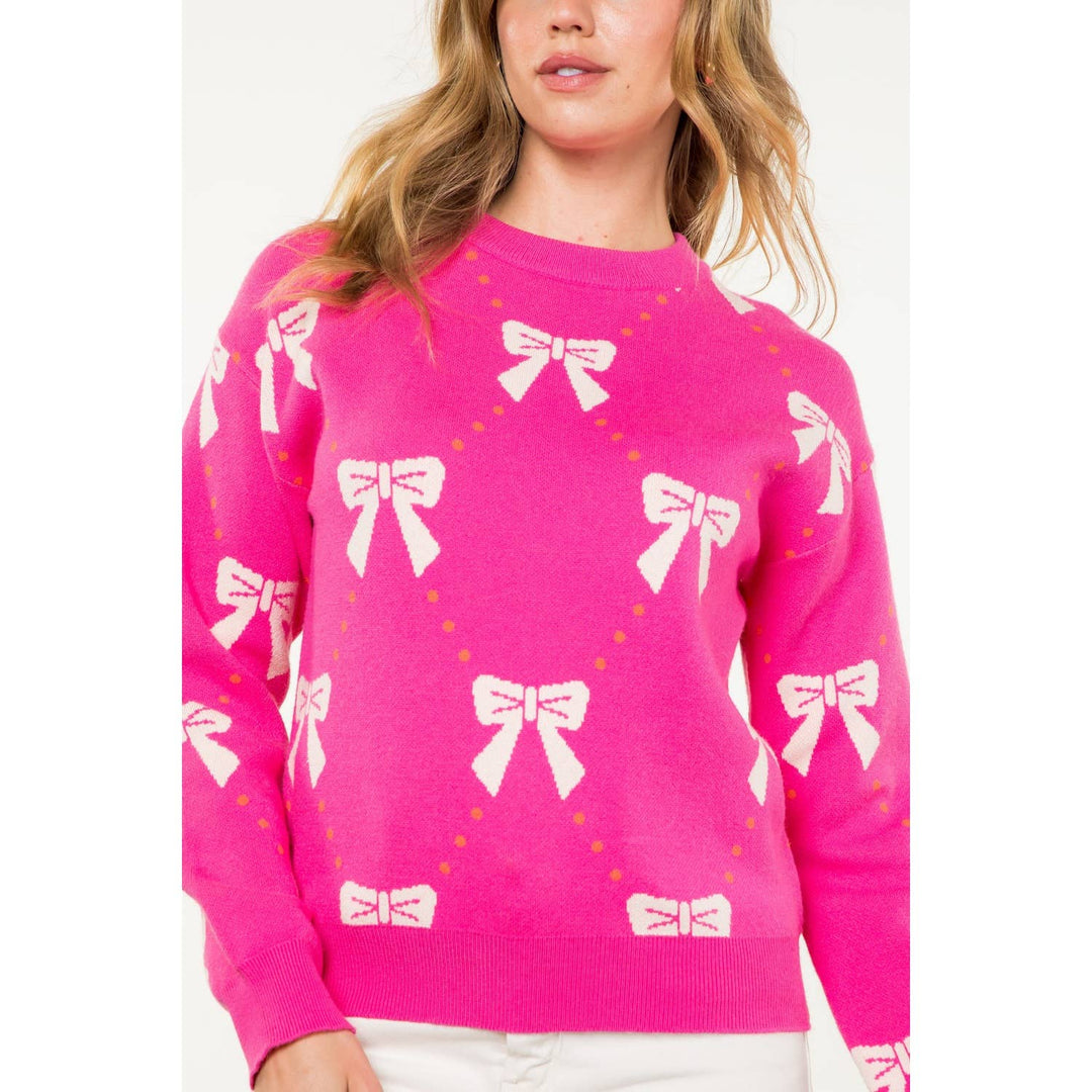 RIBBONS + BOWS KNIT SWEATER - NAVY