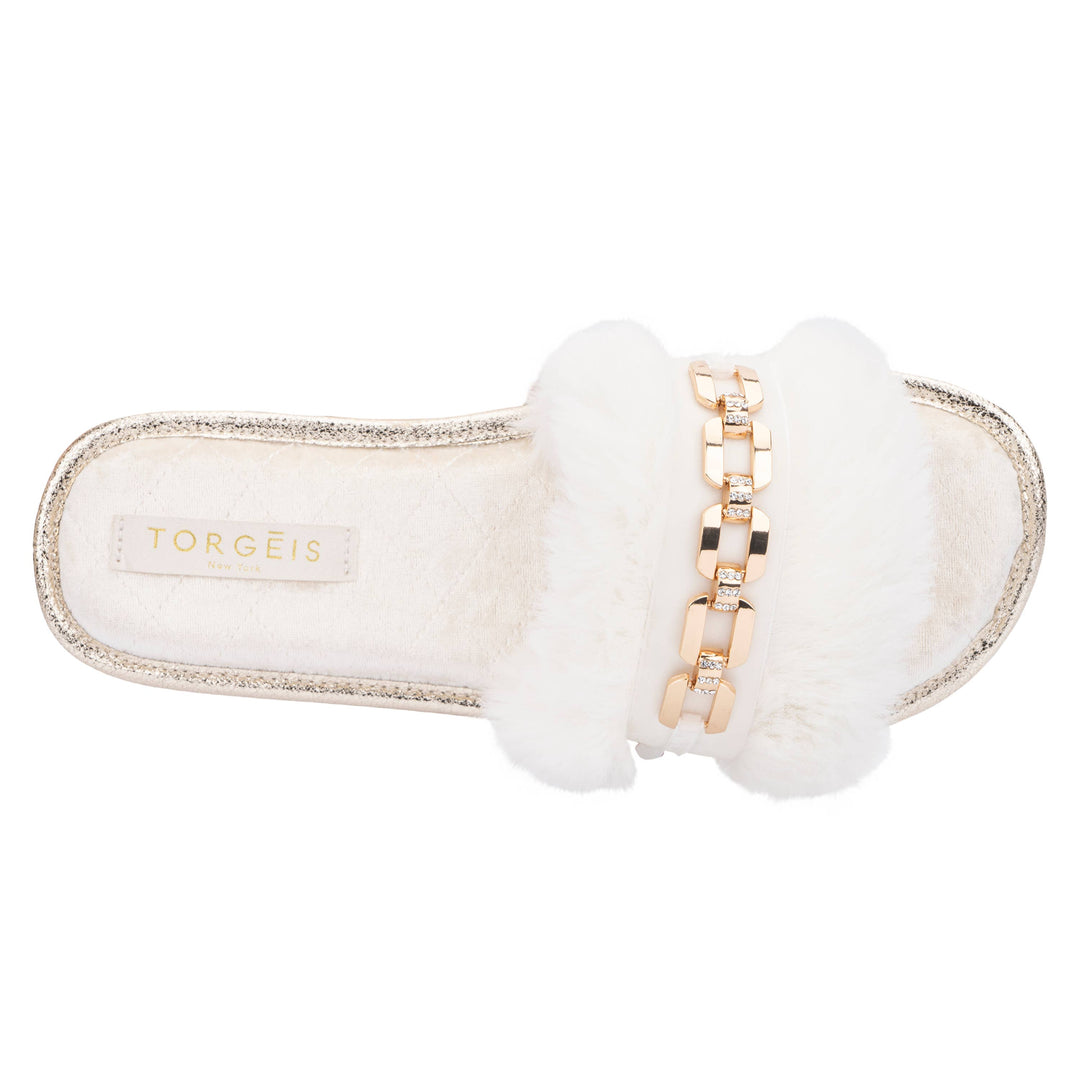 TORGEIS VALENTINA FURRY SLIDE SLIPPERS - WHITE