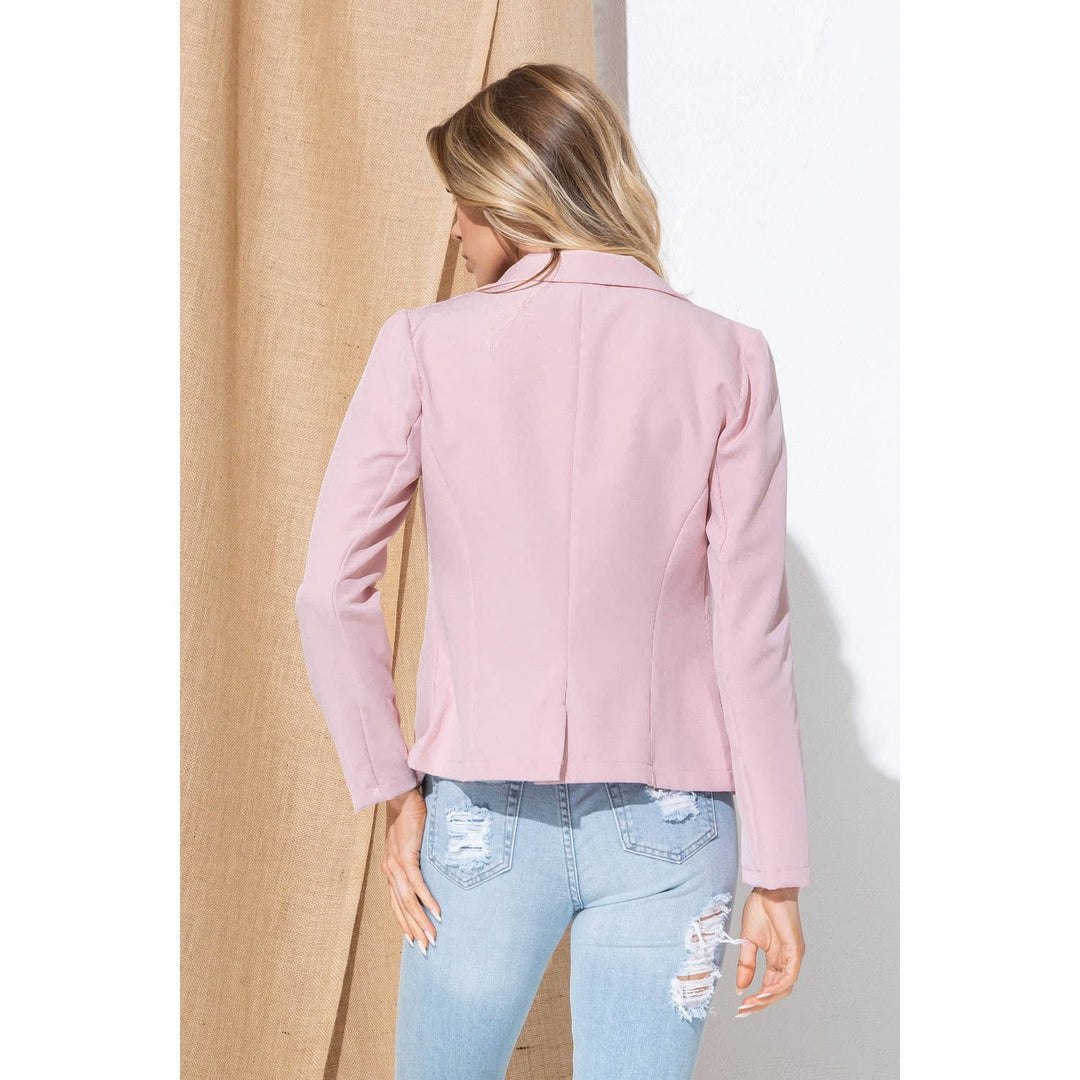 SINGLE BUTTON FITTED BLAZER JACKET - PINK