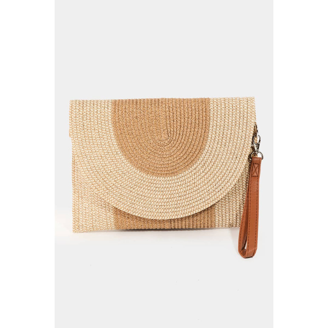 TWO TONE STRAW CLUTCH - TAN