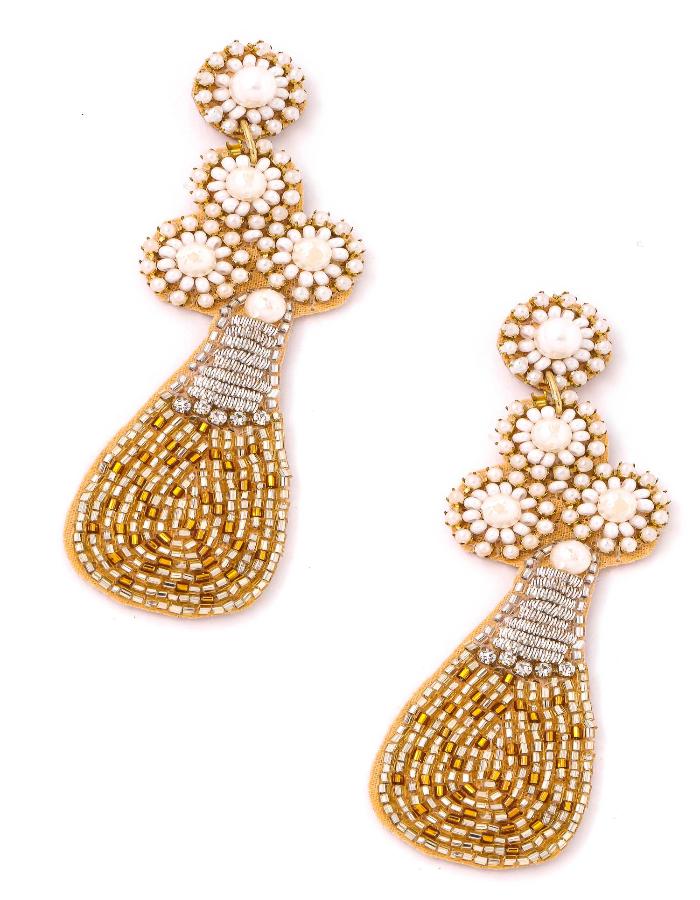 SEED BEAD CHAMPAGNE BOTTLE EARRINGS - GOLD