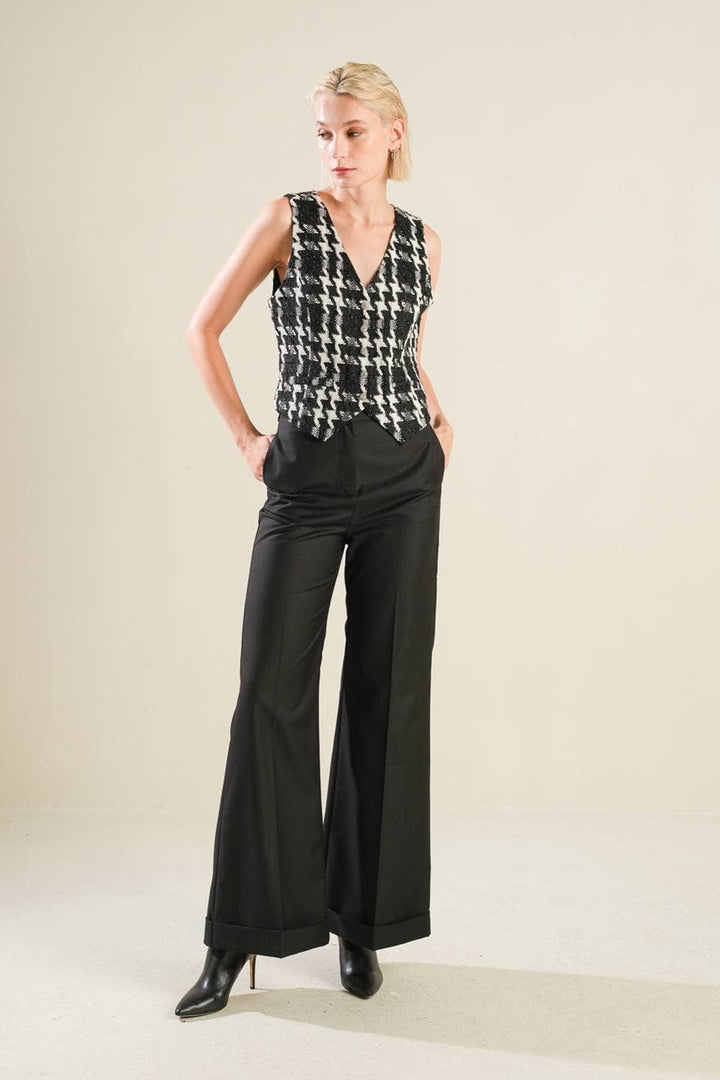 WOVEN TWEED VEST - BLACK + WHITE