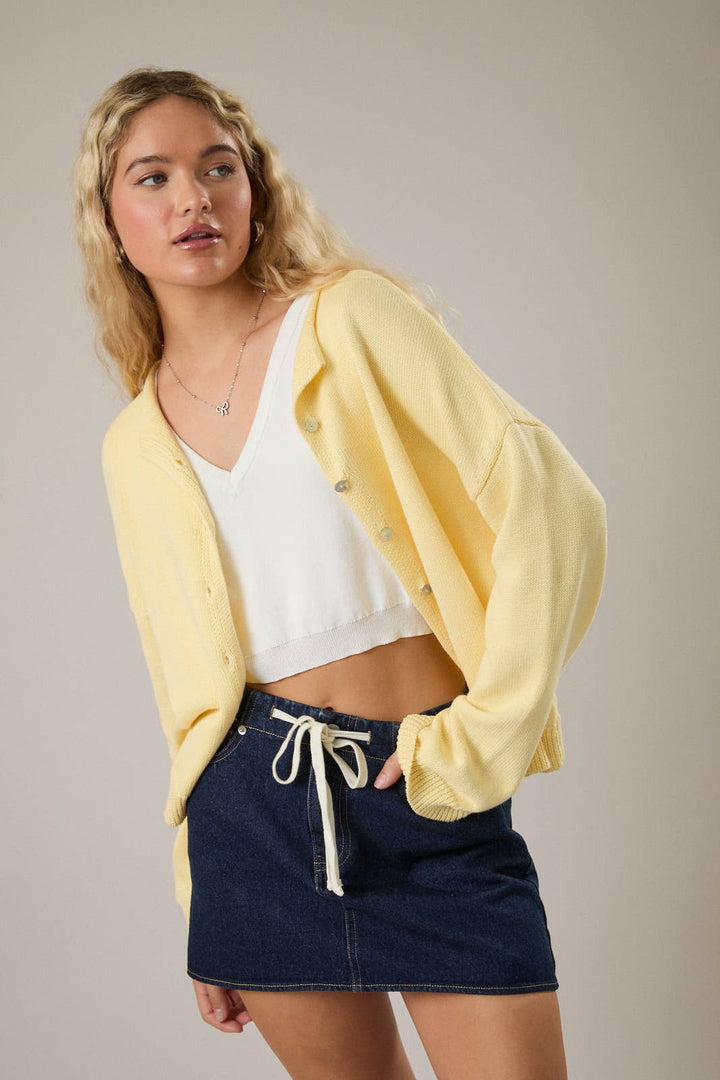 ROUND ROLLED HEMLINE DETAIL THIN SWEATER CARDIGAN