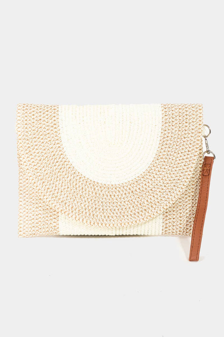 TWO TONE STRAW CLUTCH - BEIGE