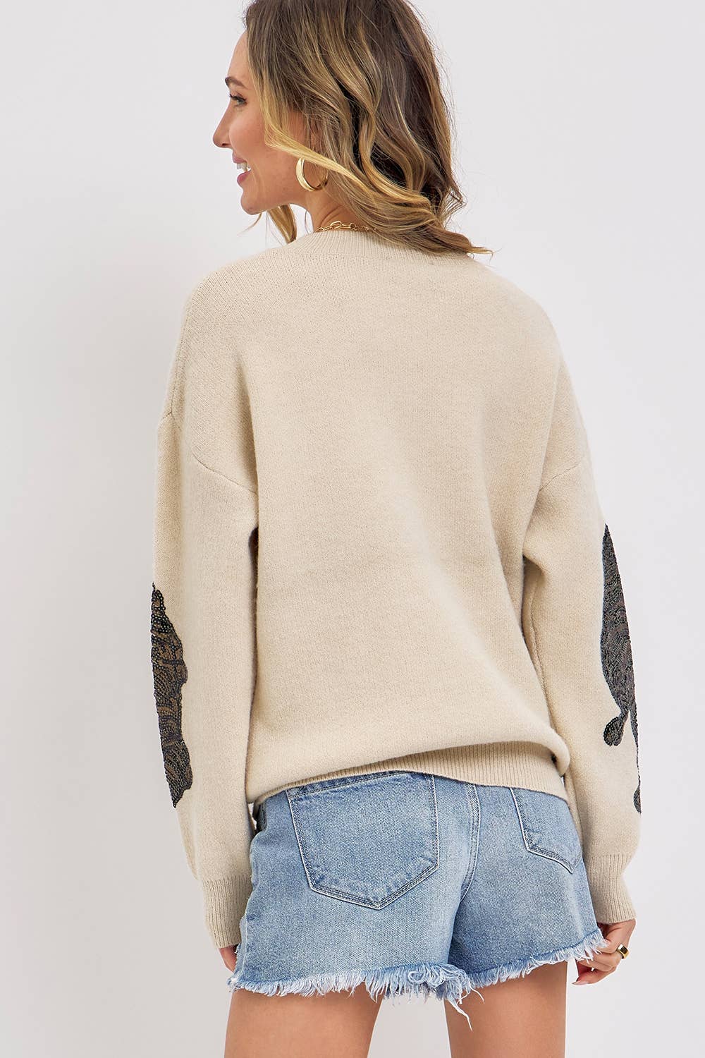 TIGER SEQUINS KNIT SWEATER - BEIGE