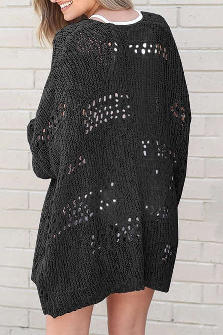 CROCHET DOLMAN SLEEVE CARDIGAN - BLACK