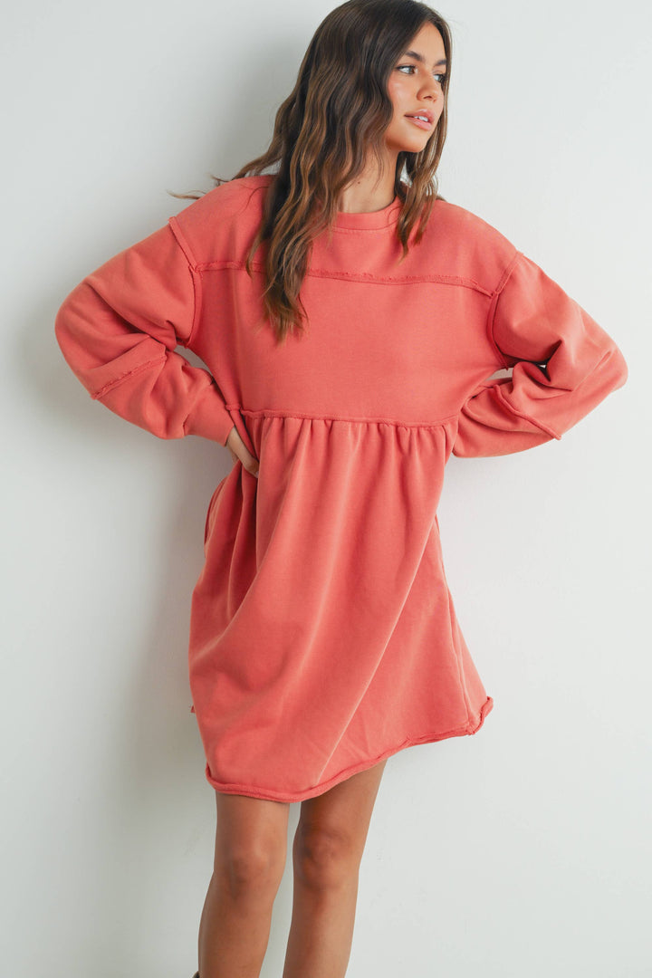 FULL SLEEVE MINI SWEATSHIRT DRESS - AUTUMN ORANGE