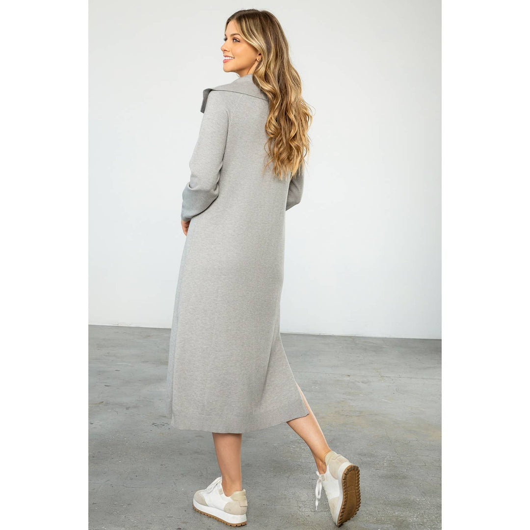 COLLARED SWEATER DRESS - GREY