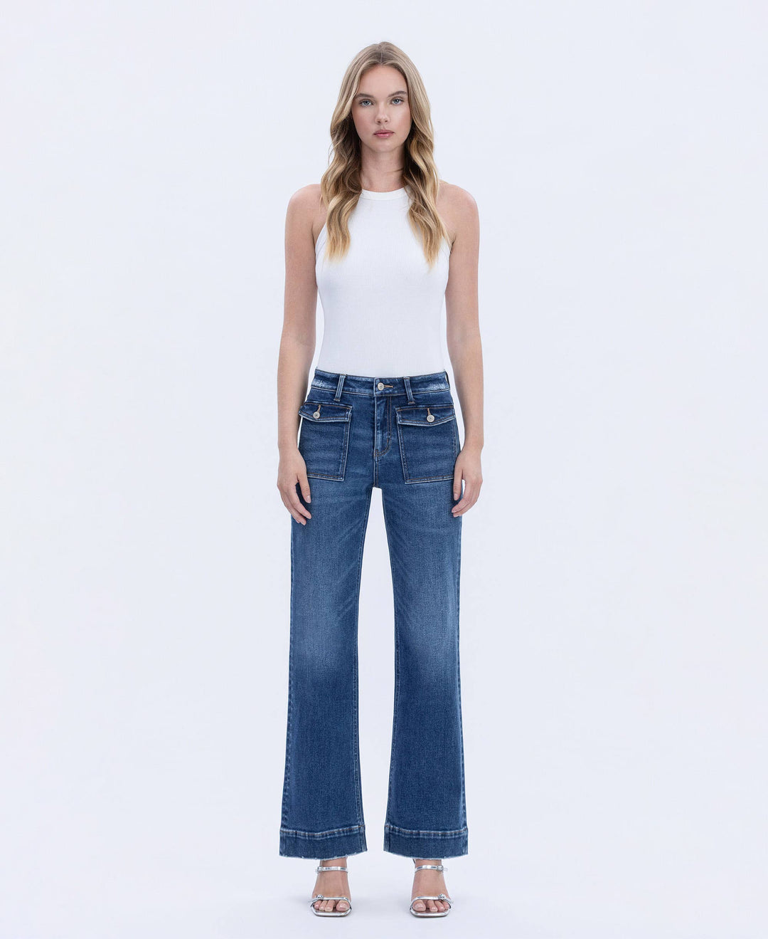 HIGH RISE TROUSER HEM VINTAGE FLARE JEANS - DARK WASH