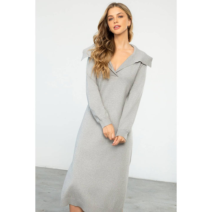 COLLARED SWEATER DRESS - GREY