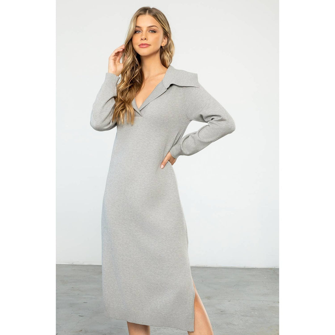 COLLARED SWEATER DRESS - GREY