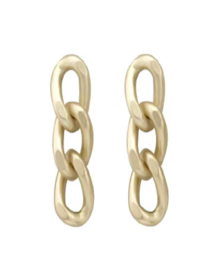 TRIPLE CHAIN LINK DROP EARRINGS - BRUSHED GOLD