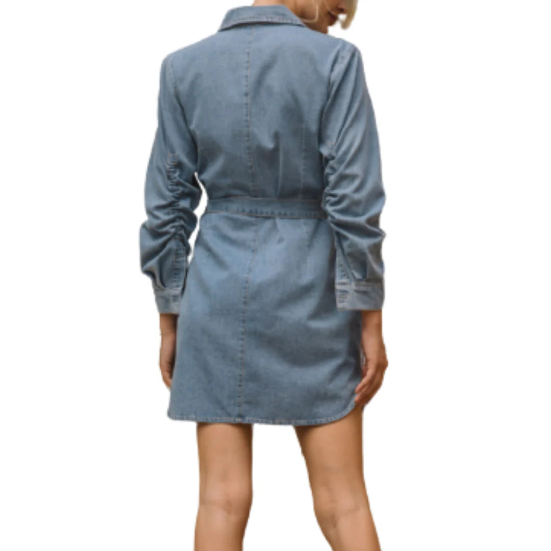 BLUE WASHED BUTTON DOWN SHIRTDRESS - BLUE
