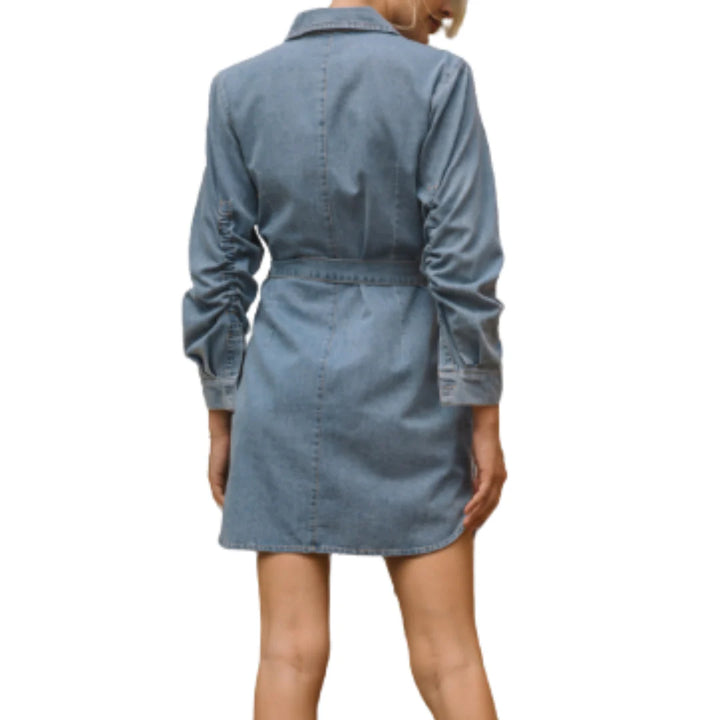 BLUE WASHED BUTTON DOWN SHIRTDRESS - BLUE