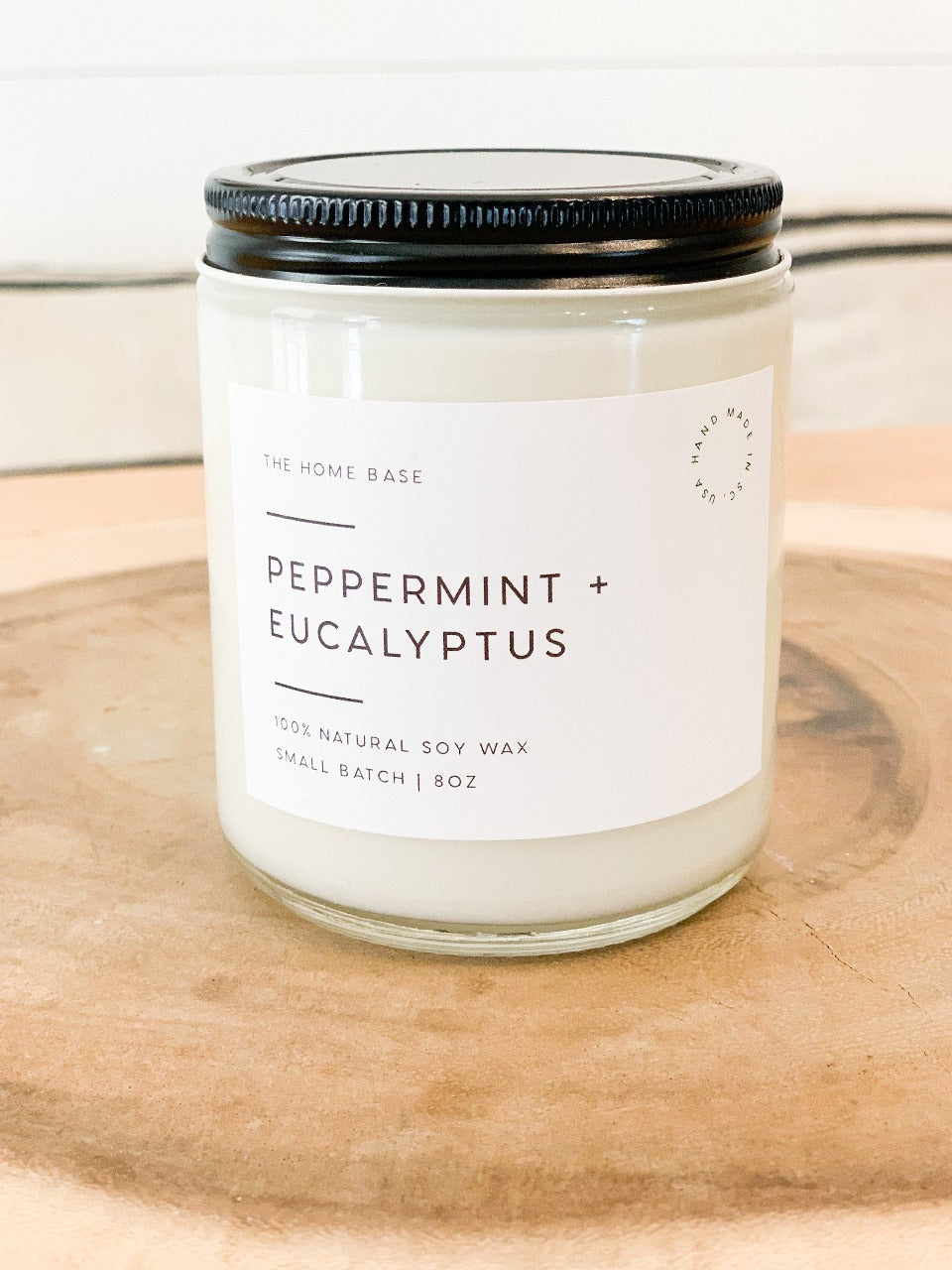 THE HOME BASE 8OZ JAR CANDLE - PEPPERMINT + EUCALYPTUS