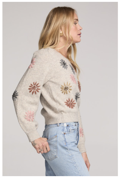 VALERIA FLORAL STITCHED SWEATER - OATMEAL