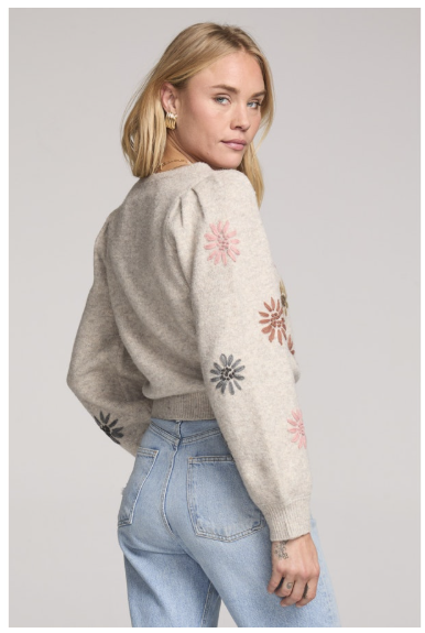 VALERIA FLORAL STITCHED SWEATER - OATMEAL