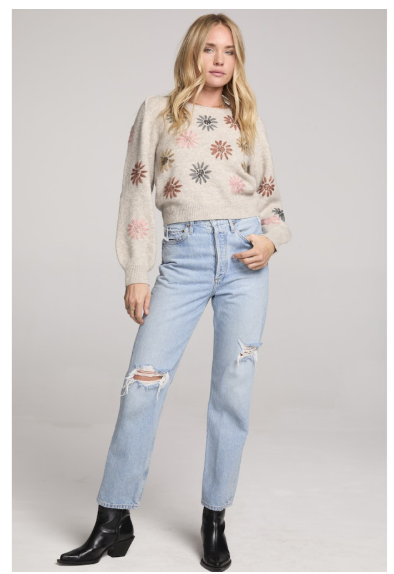 VALERIA FLORAL STITCHED SWEATER - OATMEAL
