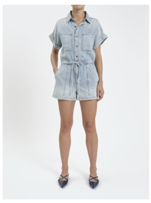 SURFSIDE DRAWSTRING DENIM ROMPER - LIGHT WASH