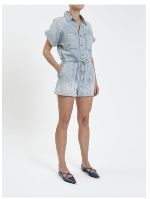 SURFSIDE DRAWSTRING DENIM ROMPER - LIGHT WASH
