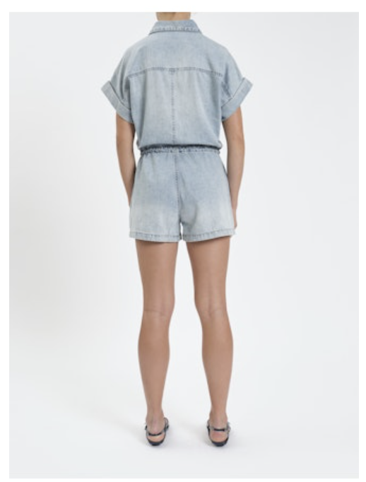 SURFSIDE DRAWSTRING DENIM ROMPER - LIGHT WASH