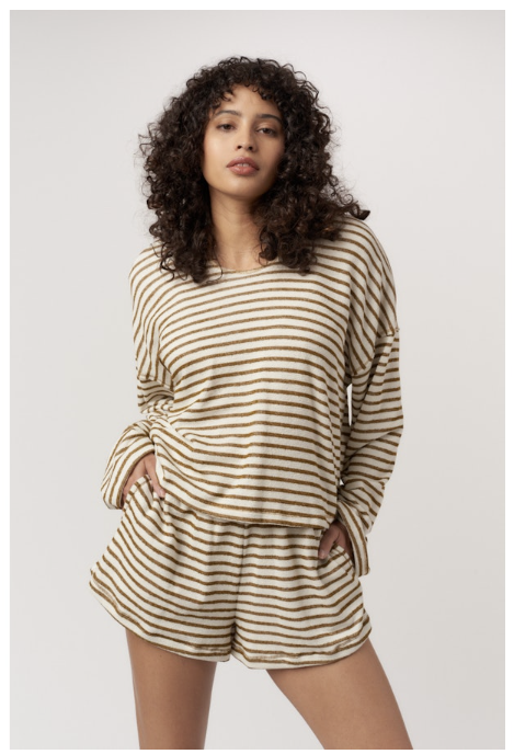 HOMETOWN TEXTURED STRIPED HOODIE - NATURAL + SPICE