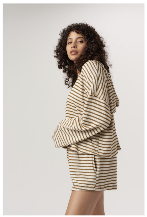 HOMETOWN TEXTURED STRIPED HOODIE - NATURAL + SPICE