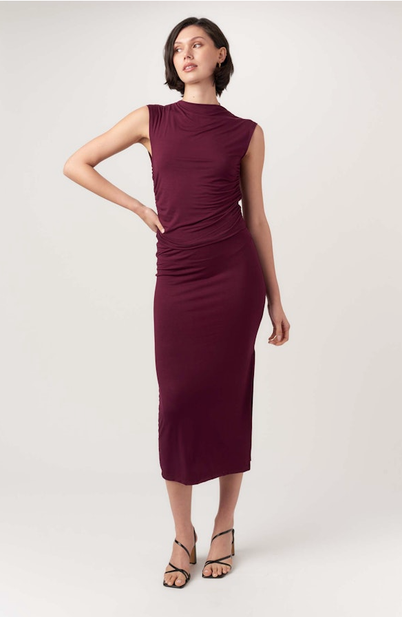WALK AWAY SHIRRED TOP - ELDERBERRY