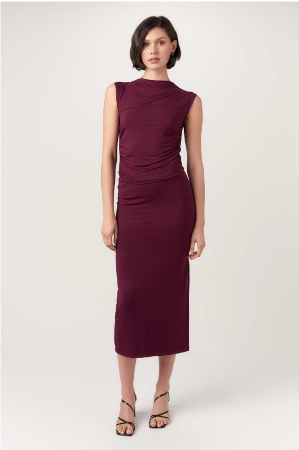 WALK AWAY SHIRRED TOP - ELDERBERRY