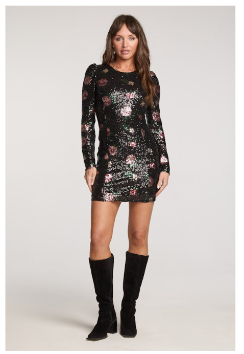 SALLIE MINI ROSE SEQUIN DRESS - BLACK