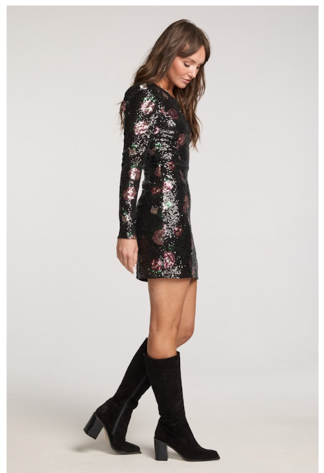 SALLIE MINI ROSE SEQUIN DRESS - BLACK