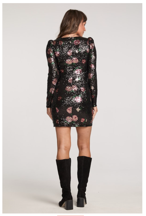 SALLIE MINI ROSE SEQUIN DRESS - BLACK