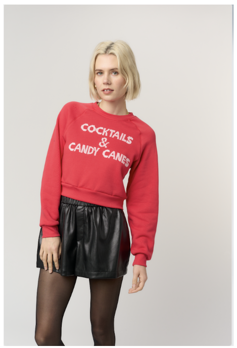 COCKTAILS + CANDY CANES CROP SWEATSHIRT - RED