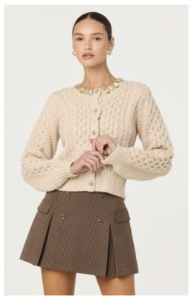 CATHRYN JEWELED CARDIGAN - CREAM
