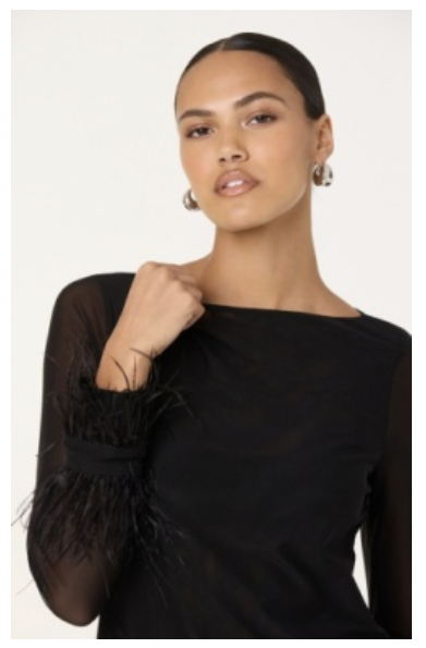 BRISA FEATHERED SLEEVE TOP - BLACK