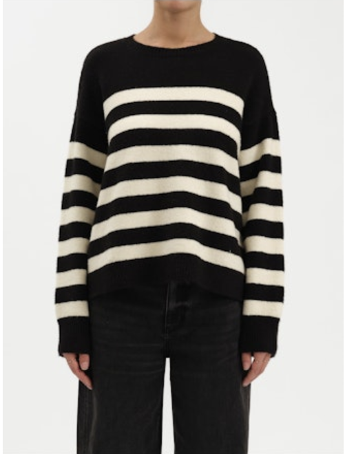 CARLYLE CREWNECK STRIPED SWEATER - BLACK + IVORY