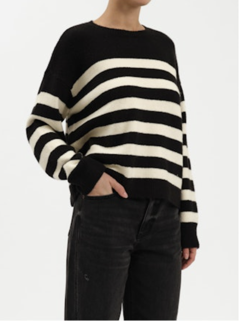 CARLYLE CREWNECK STRIPED SWEATER - BLACK + IVORY