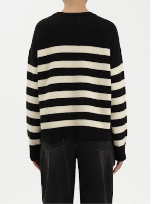 CARLYLE CREWNECK STRIPED SWEATER - BLACK + IVORY